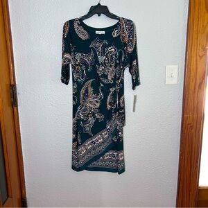 Robbie Bee hunter Green and Deep Purple Sheath Midi Dress 3/4 Sleeve